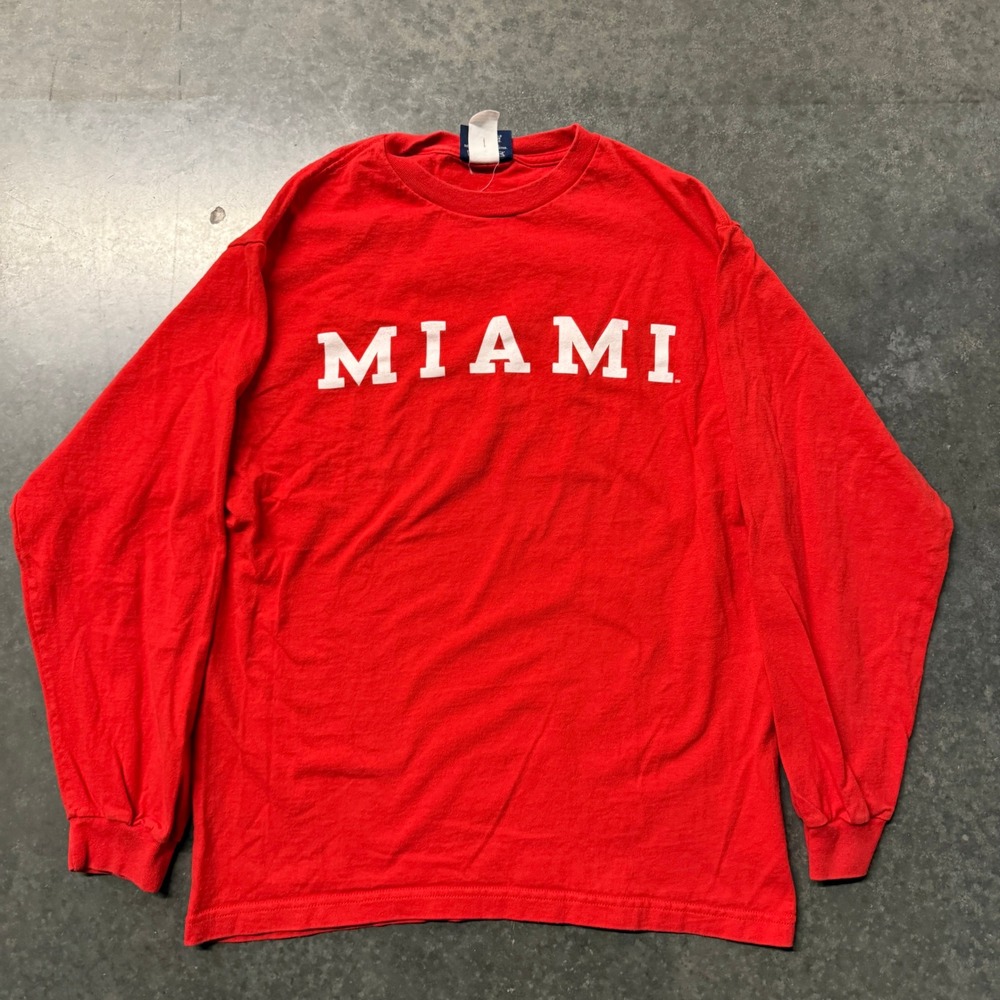 Jansport Miami Long Sleeve T-Shirt Mens Medium Red Cotton Graphic Tee TA043